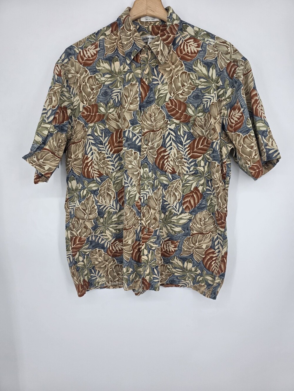 Vintage Pierre Cardin Men's Brown Floral Muticolor Short Sleeve Shirt Size L.